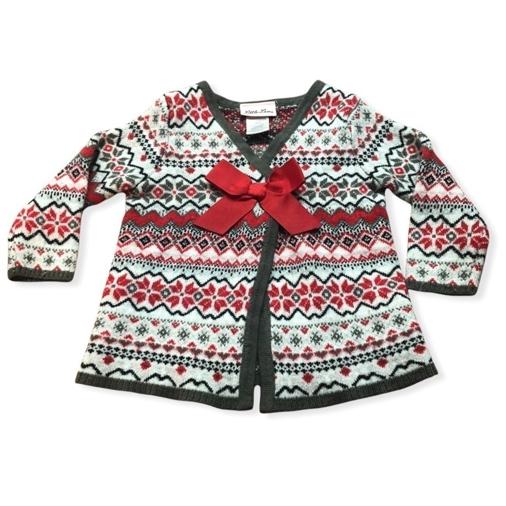 🎉3 For 15$🎉Little Lass Baby Girl Knitted Cardigan With Red Bow Size 12 Months